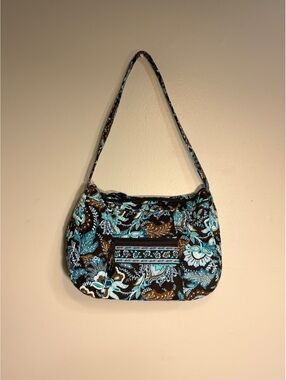 Vintage Vera Bradley Java Blue & Brown Floral Molly Shoulder Bag Retired Pattern